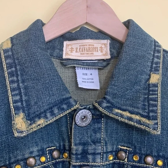 Z. Cavaricci Y2K Denim Blue Jean Bird Embroidery Distressed Button Down Jacket 4 - Picture 7 of 17